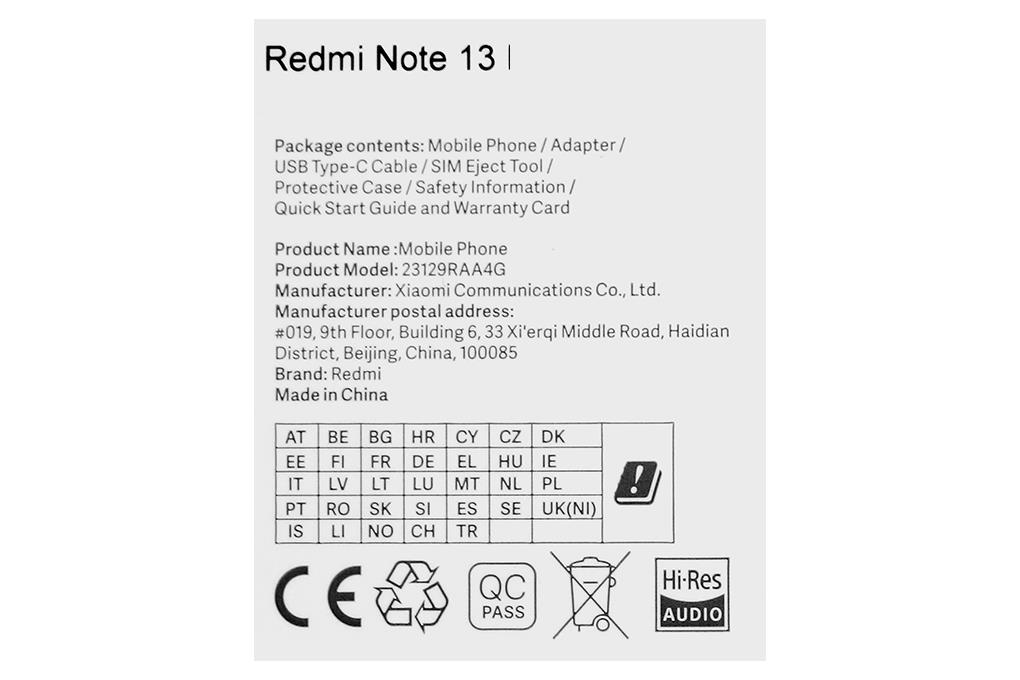 ĐTDĐ XIAOMI Redmi Note 13 8G 256G Đen
