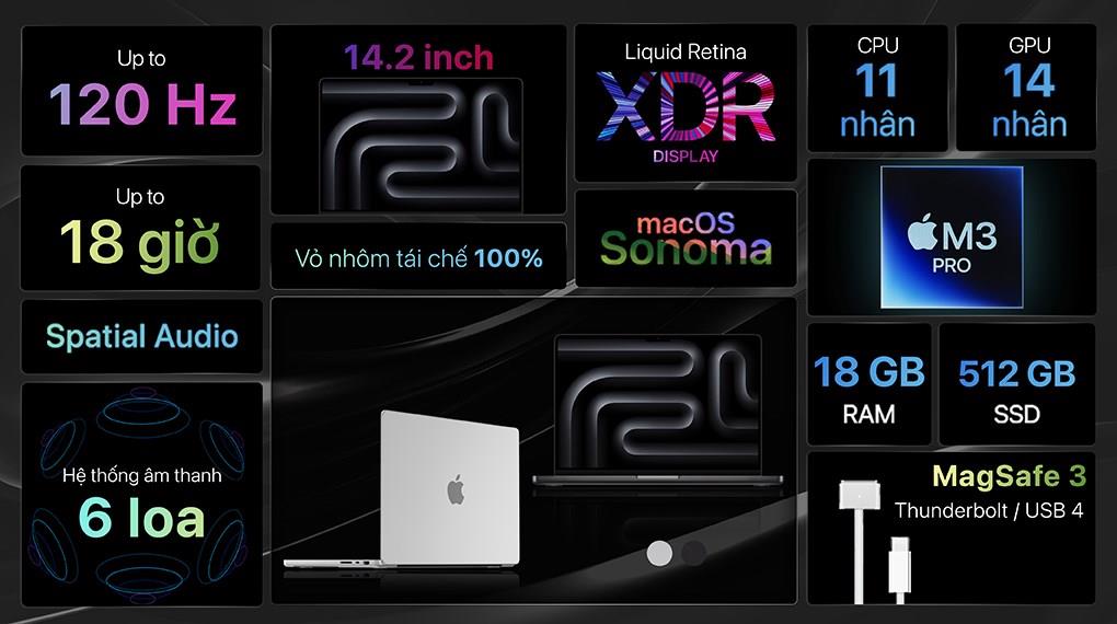 Laptop Apple MacBook Pro 14 in M3 18G 512G Đen